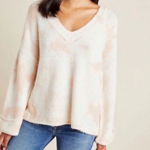 Anthropologie pink & cream tie dye oversized V neck sweater size S
